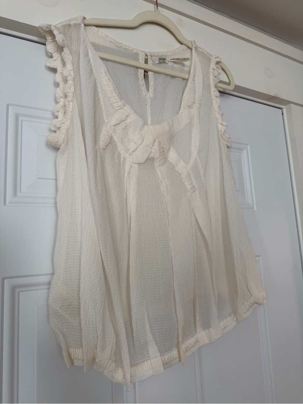 Leon Max-Limited Edition Cream Silk Ruffle-Trim Sleeveless Women's Camisole